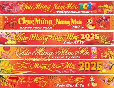 File tranh file băng rôn chúc mừng năm mới 2025 TET1404 (ảnh gốc) in trần 3D