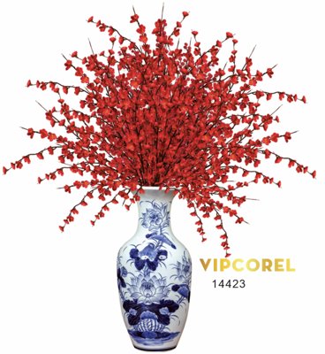 Tải file tranh gốc Bình hoa đào nhựa đỏ trang trí tiểu cảnh tết chất lượng cao