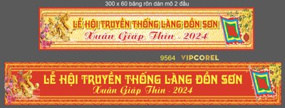 Download file gốc Băng rôn Lễ hội truyền thống Làng xuân Giáp Thìn 2024 (in lụa) hoa lá