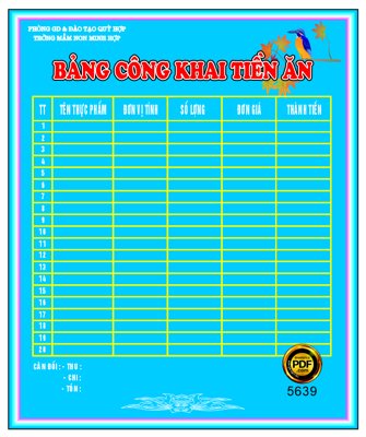 Download file Bảng công khai tiền ăn trường mầm non file corel (gốc) in mica ốp bếp