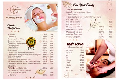 Tải file gốc Bảng giá Spa & beauty salon - skin care Nguyễn Phương (in khổ lớn) không vỡ