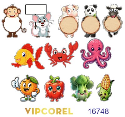 File in trần Bảng tên hoạt hình các con vật và rau củ vector (file gốc) phong thủy