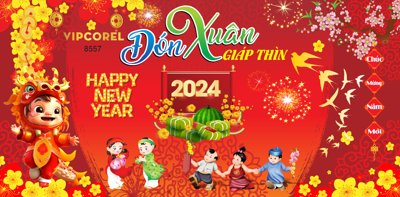 File gốc Backdrop đón xuân giáp thìn 2024 #5 file corel (phiên bản chuẩn) để in ấn