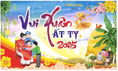 File tranh Backdrop Chúc mừng năm mới 2025 #220 file corel (bản gốc) treo phòng ăn