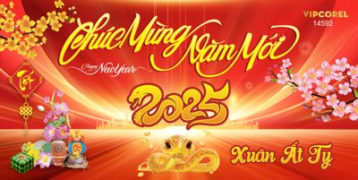 File tranh Backdrop Chúc mừng năm mới 2025 #237 file corel (gốc) in vải canvas