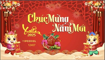 File tranh Backdrop Chúc mừng năm mới 2025 vector corel #133 (bản gốc) in lụa dán tường