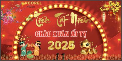 File gốc Backdrop Chúc mừng năm mới 2025 vector corel #76 (in mica) trang trí