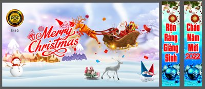 Tải file Backdrop Merry Christmas rộn ràng giáng sinh 2022 file corel (gốc) in tranh tráng gương