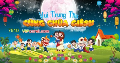 File ảnh gốc Backdrop Vui Trung Thu cùng chúa Giêsu file corel (chuyên in mica)