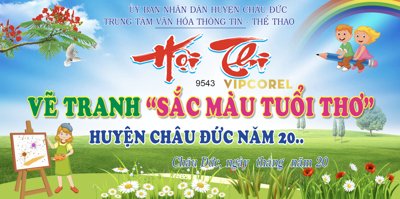 Tải file gốc Backdrop hội thi vẽ tranh "sắc màu tuổi thơ" vector (in khổ lớn) không vỡ