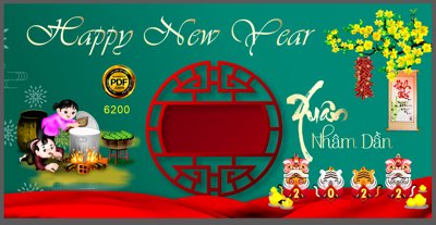 Tải file gốc in lụa Backdrop happy new year xuân Nhâm Dần tone xanh siêu nét