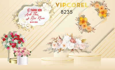 File in trần Backdrop sân khấu đám cưới 2023 #37 file corel (bản gốc 3D) sống động