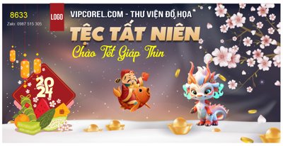 File tranh gốc Backdrop tiệc tất niên chào tết giáp thìn 2024 #19 (sắc nét từng chi tiết)