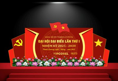 File gốc Backdrop trang trí đại hội Đảng bộ xã Thanh Chương (in mica) cắt laser