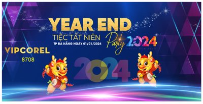 File in ấn Backdrop year end party 2024 tiệc tất niên #39 chuyên nghiệp