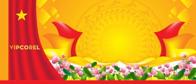 File tranh Background trang trí khánh tiết trống đồng hoa sen (bản gốc) in lụa 5D