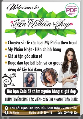 File gốc Biển An Nhiên Shop - mỹ phẩm file PDF & CDR (ảnh rõ nét) để in