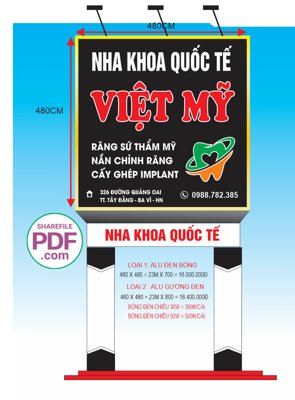 Ảnh gốc Biển Nha khoa quốc tế Việt Mỹ file PDF & CDR (độ nét cao) in tráng gương