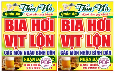 File gốc Biển Quán ăn Thìn Na - Bia hơi- Vịt lộn file PDF & CDR (in ấn) màu sắc trung thực