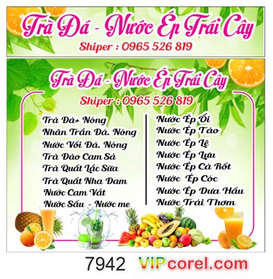 File tranh Biển quảng cáo Trà đá - nước ép trái cây file corel (file gốc) chuẩn màu in