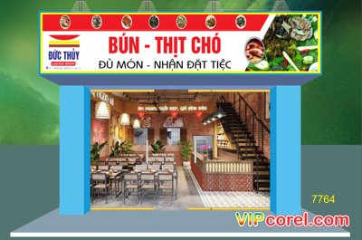 File gốc in ấn Biển quảng cáo bún thịt chó - đủ món file vector độ phân giải cao