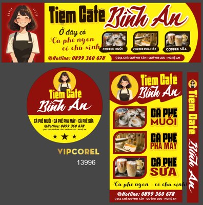 File in trần Biển quảng cáo tiệm cà phê Bình An (file gốc) hoa văn 3D