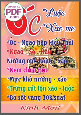 File gốc Biển vẫy Ốc luộc - ốc xào me file PDF & CDR (in tráng gương) nghệ thuật