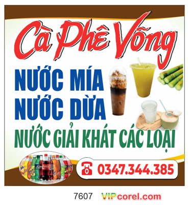 File gốc Biển vẫy Cà phê võng - nước mía - nước dừa file corel (in lụa) tranh phong thủy