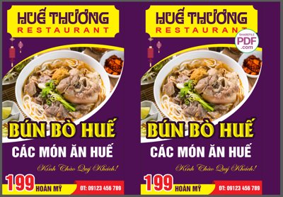 File tranh Biển vẫy Huế Thương Resaurant - bún bò Huế file PDF & CDR (ảnh gốc) cho in ấn kỹ thuật số