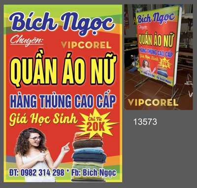 File PSD Biển vẫy QC Bích Ngọc chuyên Quần Áo Nữ file corel (bản gốc) cho nhà in
