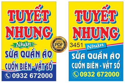 File gốc in ấn Biển vẫy sửa chữa quần áo Tuyết Nhung file corel chuẩn màu CMYK