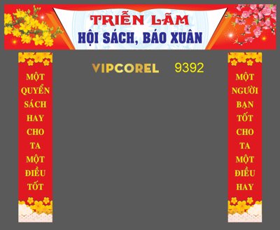 File tranh Cổng tết triển lãm hội sách, báo Xuân vector (ảnh gốc) in trần 3D