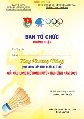 Tải file gốc Chứng nhận Huy chương Vàng giải Cầu lông Photoshop (bản PSD) chỉnh sửa được