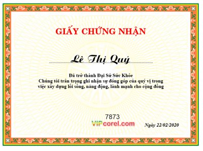 File in trần Giấy chứng nhận Đại sứ sức khỏe file corel (file gốc) hoa văn 3D