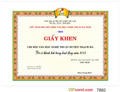 Tải file gốc Giấy khen của chủ tịch hội liên hiệp văn học nghệ thuật (bản PSD) chỉnh sửa được