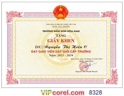 File gốc Giấy khen giáo viên dạy giỏi cấp Trường file corel (chuẩn CMYK) cho nhà in
