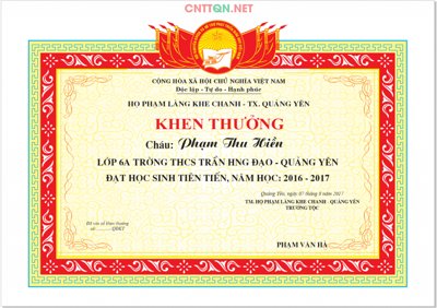 File tranh Giấy khen họ Phạm học sinh tiến tiến trường THCS (bản gốc) treo quán cafe