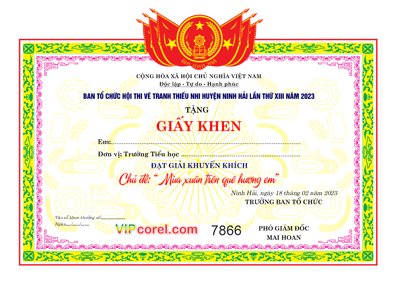 Download file gốc Giấy khen hội thi vextranh thiếu nhi huyện Ninh Hải (in mica) 3D