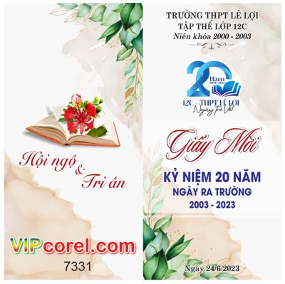 File gốc Giấy mời hội ngộ và tri ân kỷ niệm 20 năm ngày ra trường (ảnh chi tiết) để in lụa