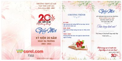 Download file Giấy mời kỷ niệm 20 năm lớp 12G - THPT Lê Lợi file corel (chuẩn in) chất lượng cao