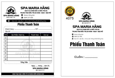 File gốc Hóa đơn Spa Maria Hằng file corel (chuẩn màu) cho in offset
