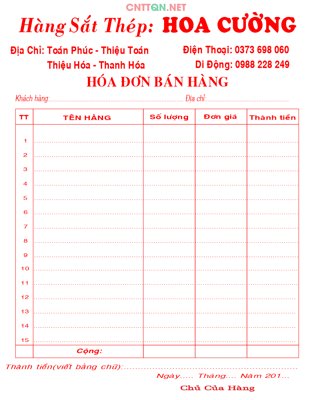 Tải file gốc Hóa đơn bán hàng Hàng sắt thép Hoa Cường CDR (bản PSD) chỉnh sửa được