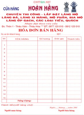 File gốc Hóa đơn bán hàng Thi công lắp đặt lăng mộ CDR (ảnh rõ nét) để in