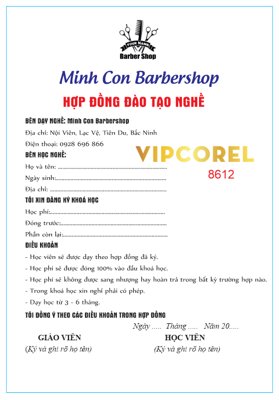 Tải file Hợp đồng đào tạo nghề Minh Con Barbershop (PSD) cho in ấn quảng cáo