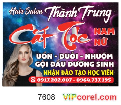 File tranh Hair salon Thành Trung - cắt tóc nam nữ file corel (bản gốc) in lụa 3D