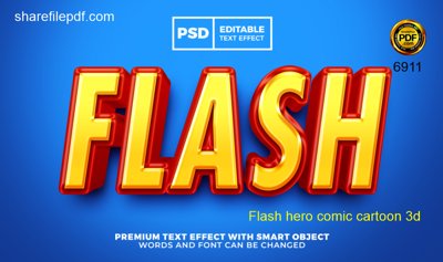 File tranh Hiệu ứng chữ PSD - Flash hero comic cartoon 3d (bản gốc) treo quán cafe