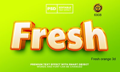 File gốc Hiệu ứng chữ PSD - Fresh orange 3d file psd (trang trí) phòng trẻ em