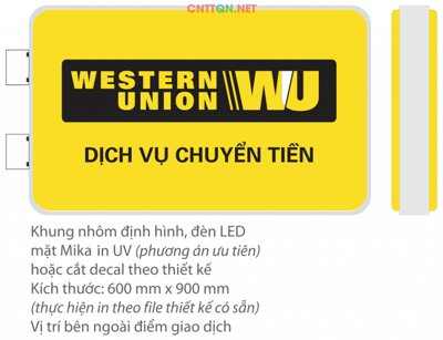File gốc Làm bảng biển Western Union (WU) - dịch vụ chuyển tiền (in lụa) trang trí tường