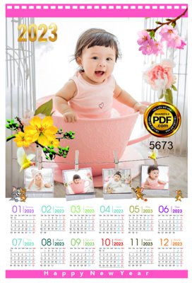 File tranh in trần 3D Lịch treo tường Chúc mừng năm mới 2023 #24 corel (ảnh gốc)