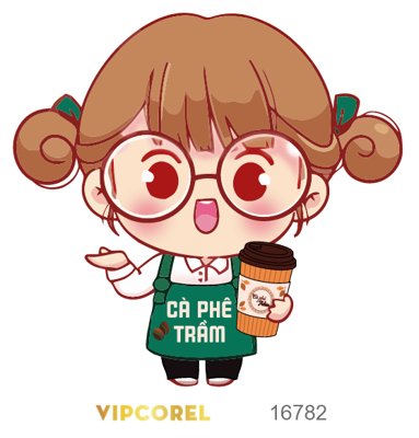 File tranh Logo vector chibi cô bé bán cà phê trầm file corel (bản gốc) in lụa dán tường